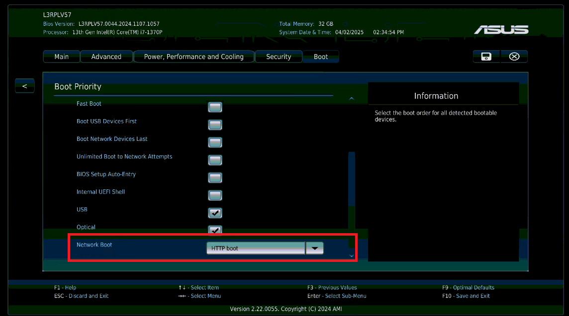 Figure 1: Enable HTTP(S) Boot in BIOS